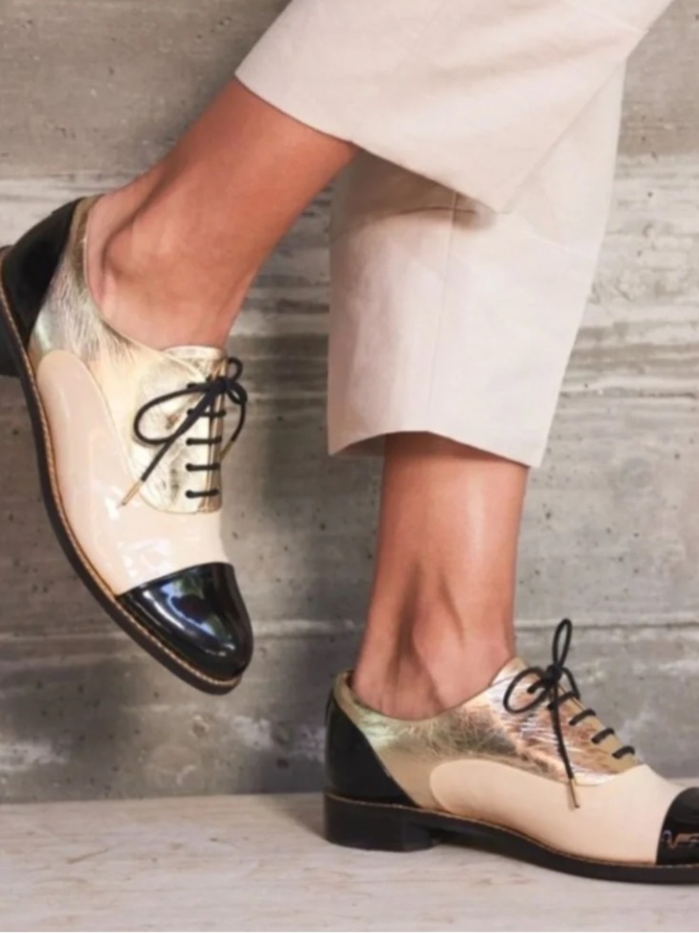 The Office of Angela Scott Ms. Baker Oxfords Black Metallic Gold Beige